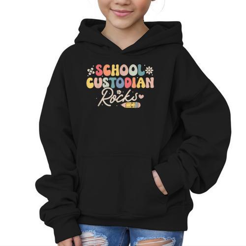 School Custodian Rocks Shirt Back To School Groovy Graphic Kid Hoodie - Savourry