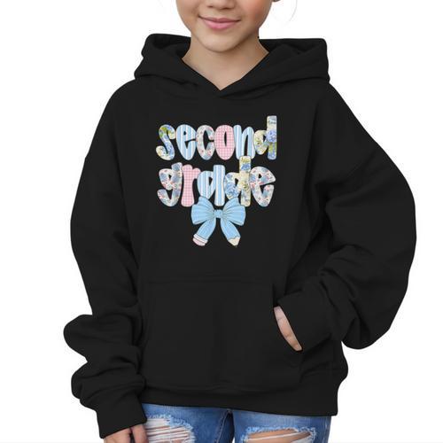 Second Grade Coquette Bow Pencil First Day Back To School Graphic Kid Hoodie - Savourry