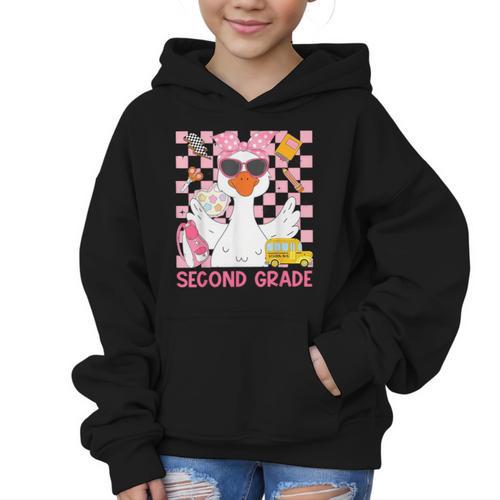 Silly Goose Second Grade Back To School Coquette Girly Graphic Kid Hoodie - Savourry