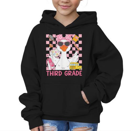Silly Goose Third Grade Grade Back To School Coquette Girly Graphic Kid Hoodie - Savourry