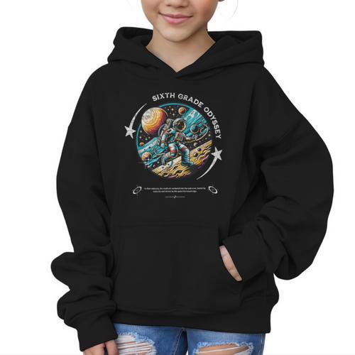Sixth Grade Back To School Space Rocket Astronaut Graphic Kid Hoodie - Savourry
