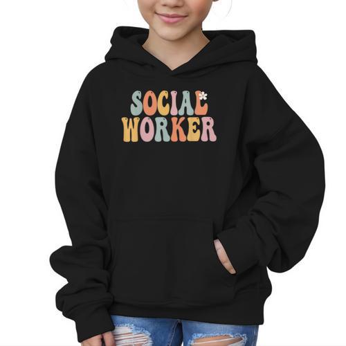 Social Worker Groovy Women Appreciation Day Back To School Graphic Kid Hoodie - Savourry