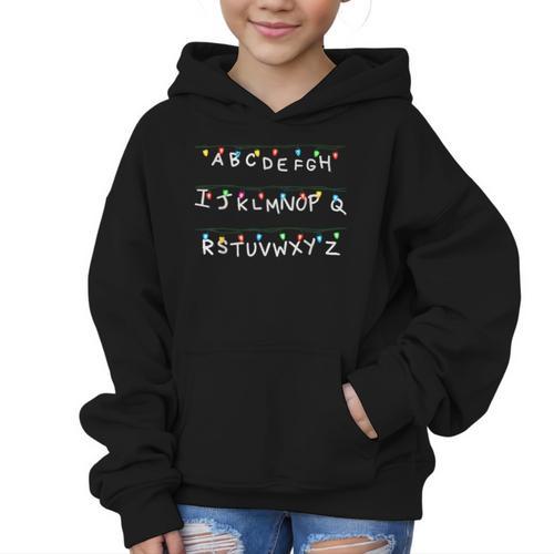Stranger Wall Alphabet Lights Spooky Back To School Graphic Kid Hoodie - Savourry