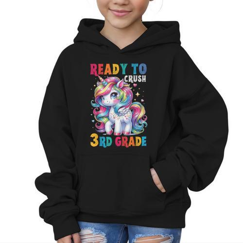 Student Unicorn Ready Back To School Crush 3rd Grade Girls Graphic Kid Hoodie - Savourry