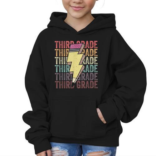 Third Grade Lightning Bolt Pencil 1st Day Of Back To School Graphic Kid Hoodie - Savourry
