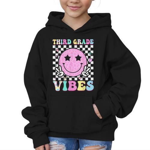 Third Grade Vibes Groovy Back To School 3rd Grade Girls Kids Graphic Kid Hoodie - Savourry