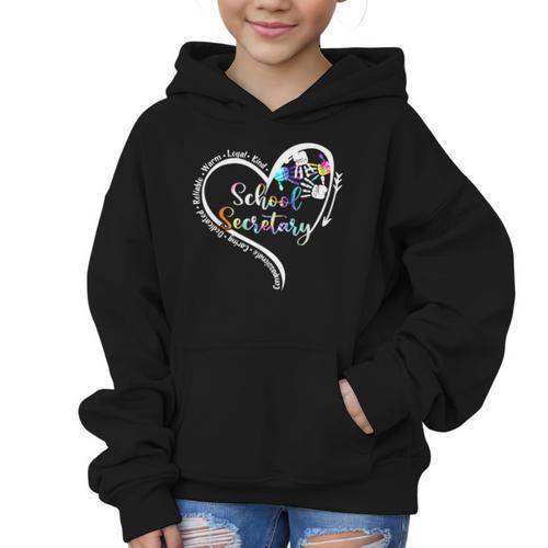 Tie Dye Heart School Secretary Life Tee Cute Back To School Graphic Kid Hoodie - Savourry
