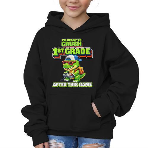 Video Game T Rex Dinosaur 1st Grade Back To School Boy Graphic Kid Hoodie - Savourry