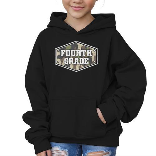 Vintage Fourth Grade Old Camo Back To School Boys 4th Grade Graphic Kid Hoodie - Savourry