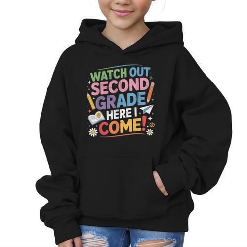 Watch Out 2nd Grade Here I Come Back To School Second Grade Graphic Kid Hoodie - Savourry