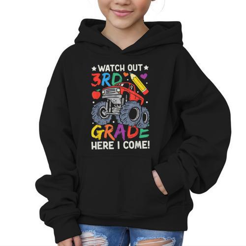 Watch Out 3rd Grade Here I Come Monster Truck Back To School Graphic Kid Hoodie - Savourry