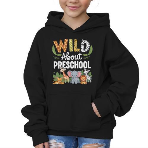 Wild About Preschool Back To School Jungle Theme Classroom Graphic Kid Hoodie - Savourry