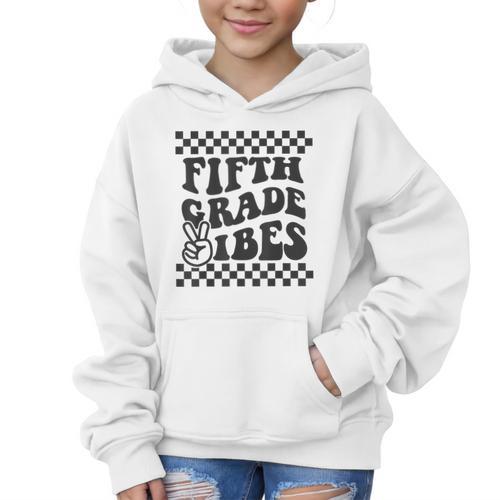 1st Day Of 5th Grade Vibes Retro Girls Back To School Boys Graphic Kid Hoodie - Savourry
