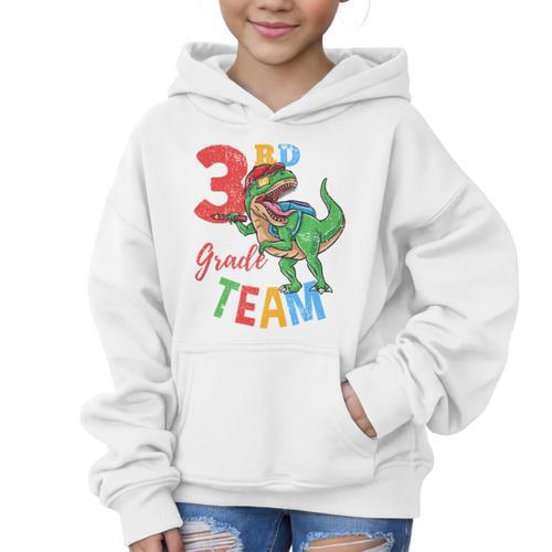 3rd Grade Team T-Rex Dinosaur Back To School Boys Vintage Comfort Colors Crop Top Graphic Kid Hoodie - Savourry