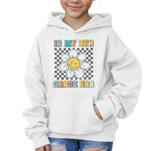 In My 8th Grade Era Retro Groovy Eighth Grade Back To School Graphic Kid Hoodie - Savourry