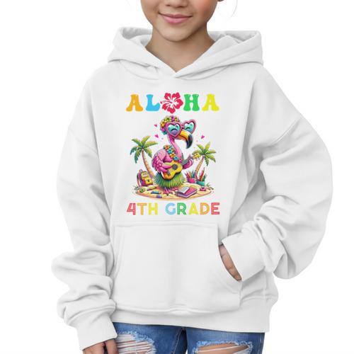 Aloha Fourth Grade Flamingo Hawaii Back To School Kids Girl Premium Tri-Blend Graphic Kid Hoodie - Savourry