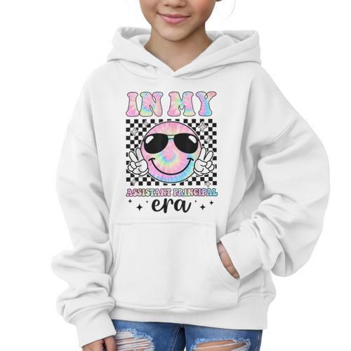 In My Assistant Principal Era Groovy Tie Dye Back To School Graphic Kid Hoodie - Savourry