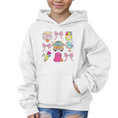 Back To School Coquette School Bus Pencil Graphic Kid Hoodie - Savourry