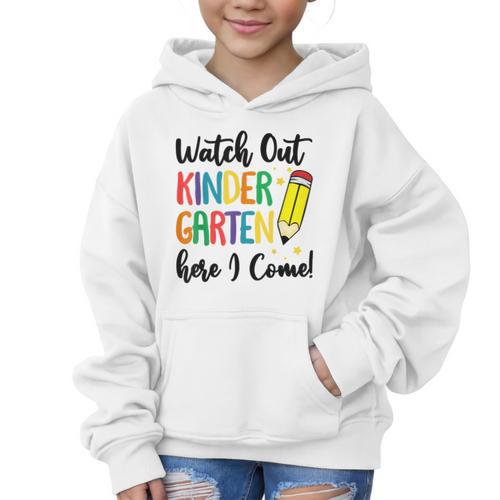 Back To School Kids Watch Out Kindergarten Here I Come Graphic Kid Hoodie - Savourry