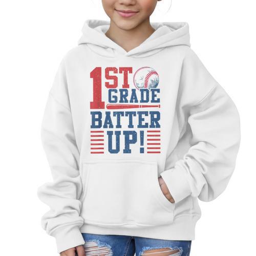 Baseball 1st Grade Back To School 1st Grade Batter Up Graphic Kid Hoodie - Savourry