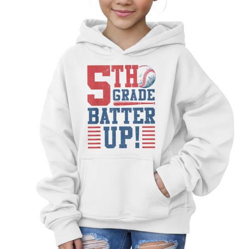 Baseball Fifth Grade Back To School 5th Grade Batter Up Graphic Kid Hoodie - Savourry