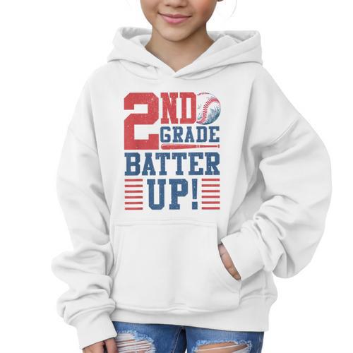 Baseball Second Grade Back To School 2nd Grade Batter Up Graphic Kid Hoodie - Savourry