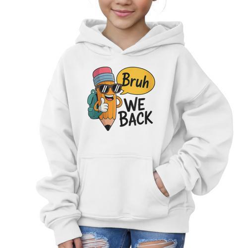 Cool Cartoon Pencil Saying Bruh Back To School Graphic Kid Hoodie - Savourry