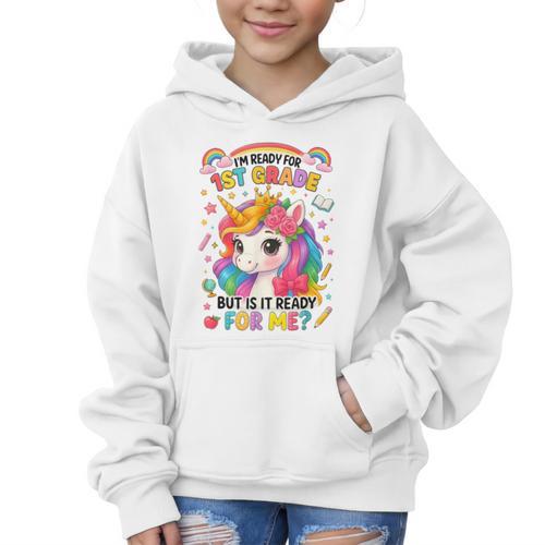 Crush First Grade Girls Back To School Unicorn First Day Graphic Kid Hoodie - Savourry