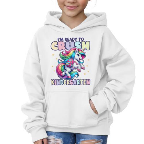 Crush Kindergarten Girls Back To School Unicorn First Day Graphic Kid Hoodie - Savourry