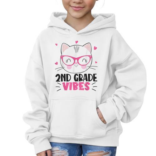 Cute 2nd Grade Vibes Cat Kitten Lover Back To School Girls Graphic Kid Hoodie - Savourry