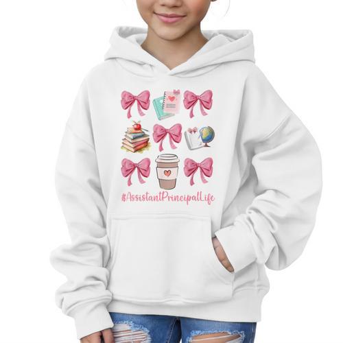 Cute Coquette Bows Assistant Principal Life Back To School Graphic Kid Hoodie - Savourry