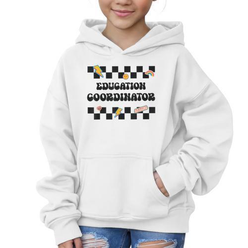 Education Coordinator Groovy Back To School Checkered Graphic Kid Hoodie - Savourry