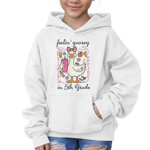 Feeling Goosey In 5th Grade Silly Goose Back To School Graphic Kid Hoodie - Savourry