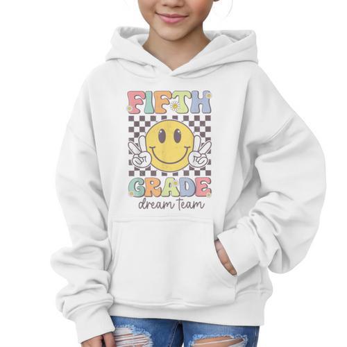 Fifth Grade Dream Team Smile Face Back To School 5th Grade Graphic Kid Hoodie - Savourry