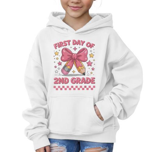 First Day Of 2nd Grade Coquette Back To School Girls Kids Graphic Kid Hoodie - Savourry