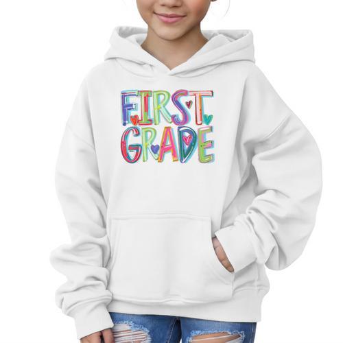 First Grade Back To School Happy First Day Of School Graphic Kid Hoodie - Savourry