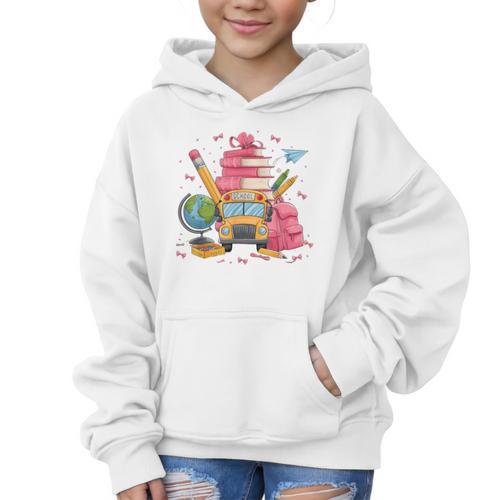 Girls Cute Pink Bows Coquette Aesthetic Back To School Graphic Kid Hoodie - Savourry