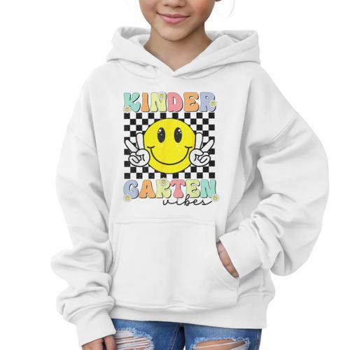 Girls Kindergarten Vibes Smile Face Back To School Kinder Graphic Kid Hoodie - Savourry