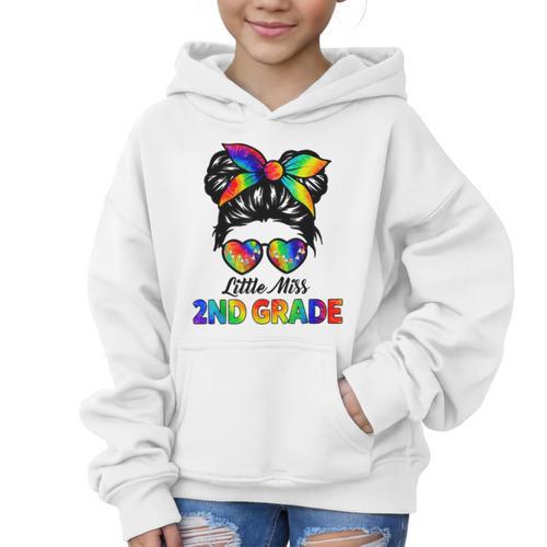Girls Second Grade Back To School Cute Little Miss 2nd Grade Graphic Kid Hoodie - Savourry