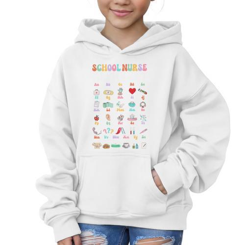 Groovy Cute ABC School Nurse Alphabet Back To School Women Graphic Kid Hoodie - Savourry