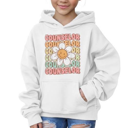 Groovy School Counselor Cute Daisy Flower Back To School Graphic Kid Hoodie - Savourry