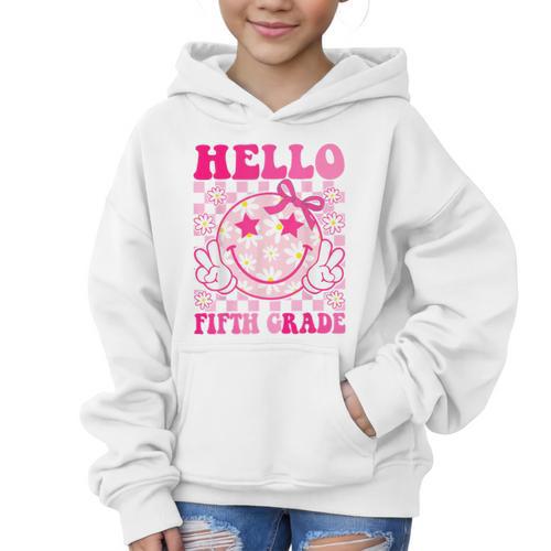 Hello Fifth Grade Coquette Bow Back To School 5th Grade Girl Graphic Kid Hoodie - Savourry