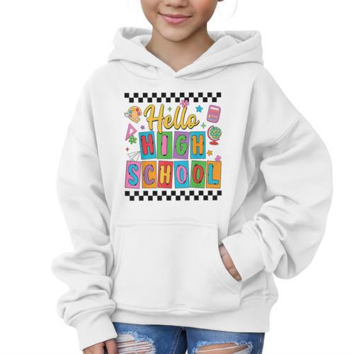 Hello Highshool First Day Of School Back To School Boy Girls Graphic Kid Hoodie - Savourry