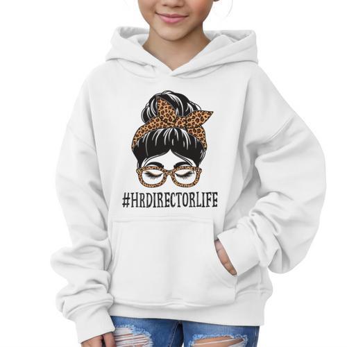HR Director Leopard Messy Bun Appreciation Back To School Performance Graphic Kid Hoodie - Savourry