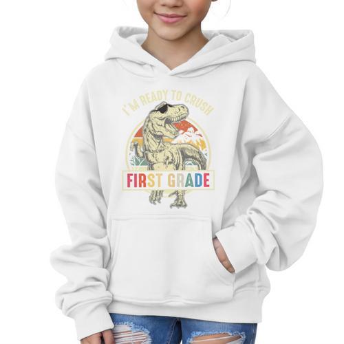 I'm Ready To Crush First Grade Dinosaur T Rex Back To School Performance Graphic Kid Hoodie - Savourry