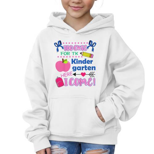 Kids Back To School Here I Come Kindergarten Girls TK Grad Graphic Kid Hoodie - Savourry