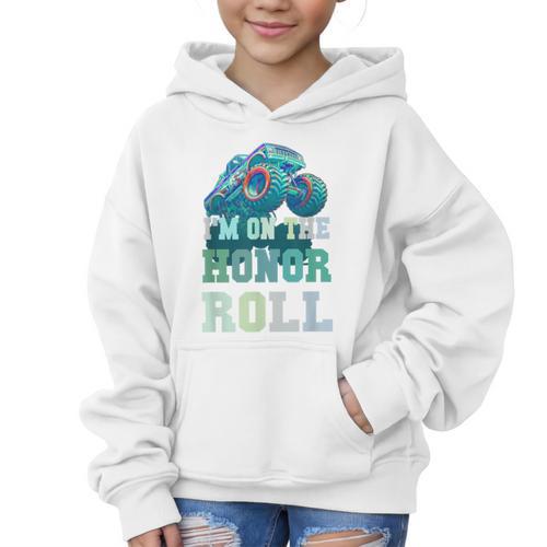 Kids I'M ON HONOR ROLL Monster Trucks Back To School Bruh Graphic Kid Hoodie - Savourry