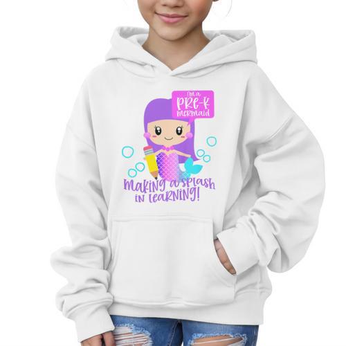 Kids Pre K Mermaid Back To School Toddler Girl First Day Of Prek Graphic Kid Hoodie - Savourry