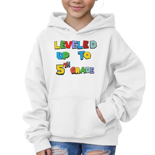 Leveled Up To 5th Grade Back To School Kids Boys Premium Tri-Blend Graphic Kid Hoodie - Savourry
