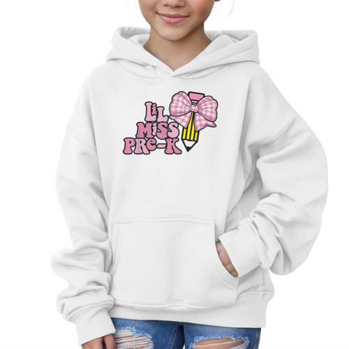 LiL Miss Pre-K Back To School Girls Coquette Bow First Day Graphic Kid Hoodie - Savourry
